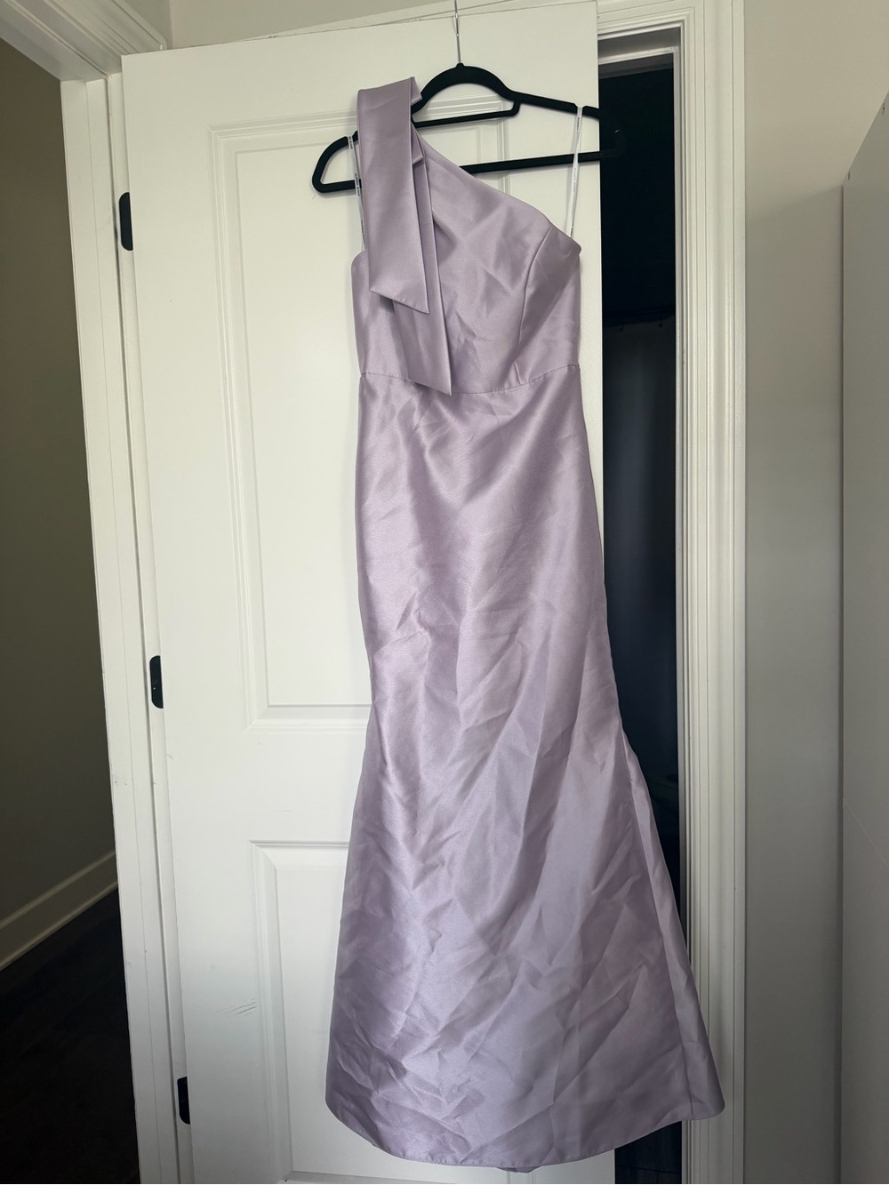 ALFRED SUNG One-Shoulder Lavender Satin Gown